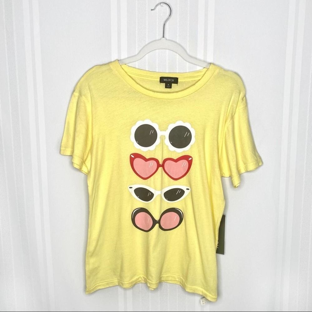 Wildfox Short Sleeve Sunglasses Graphic Tee Yellow NWT Summer T-shirt Cotton
